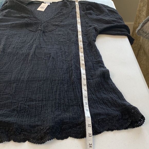 Eberjey Sol Celeste Short Sleeve V-Neck Lace Tunic Swim Coverup Gauze Oversized - Picture 14 of 15